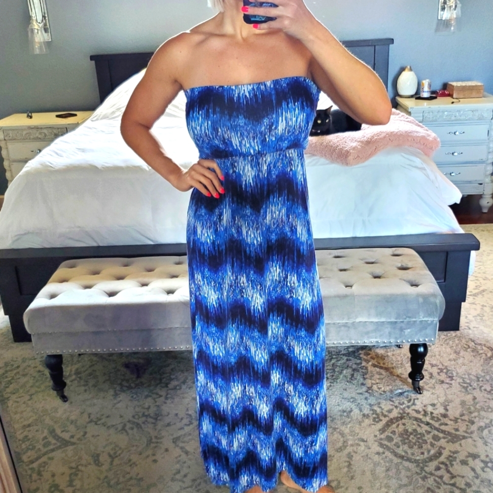 Blue maxi skirt / maxi strapless dress
